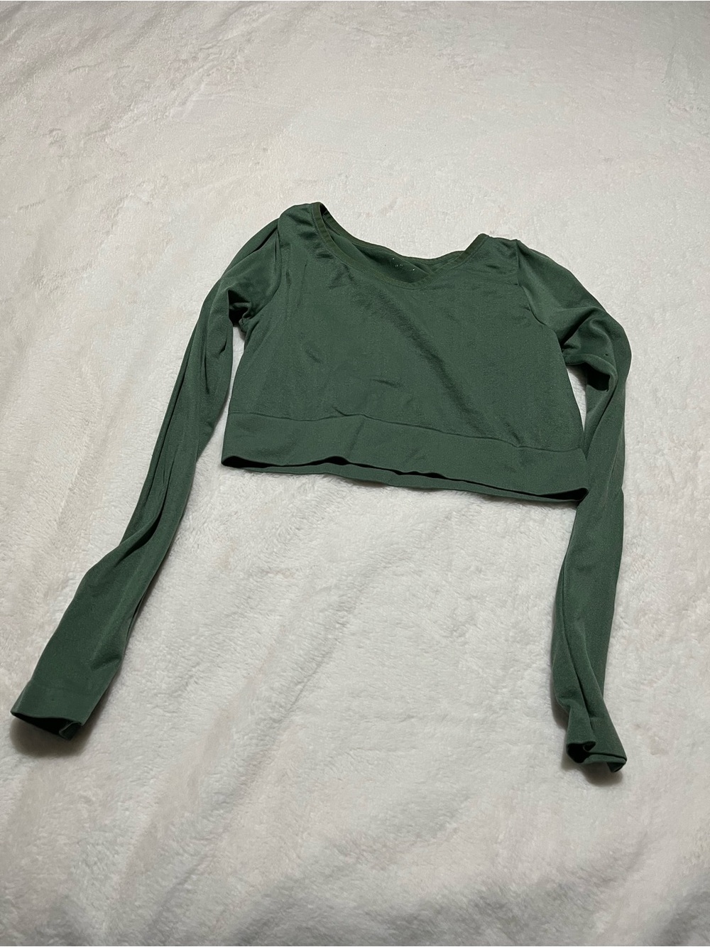 Women’s Long Sleeve Cropped Top in Forest Green-polyester